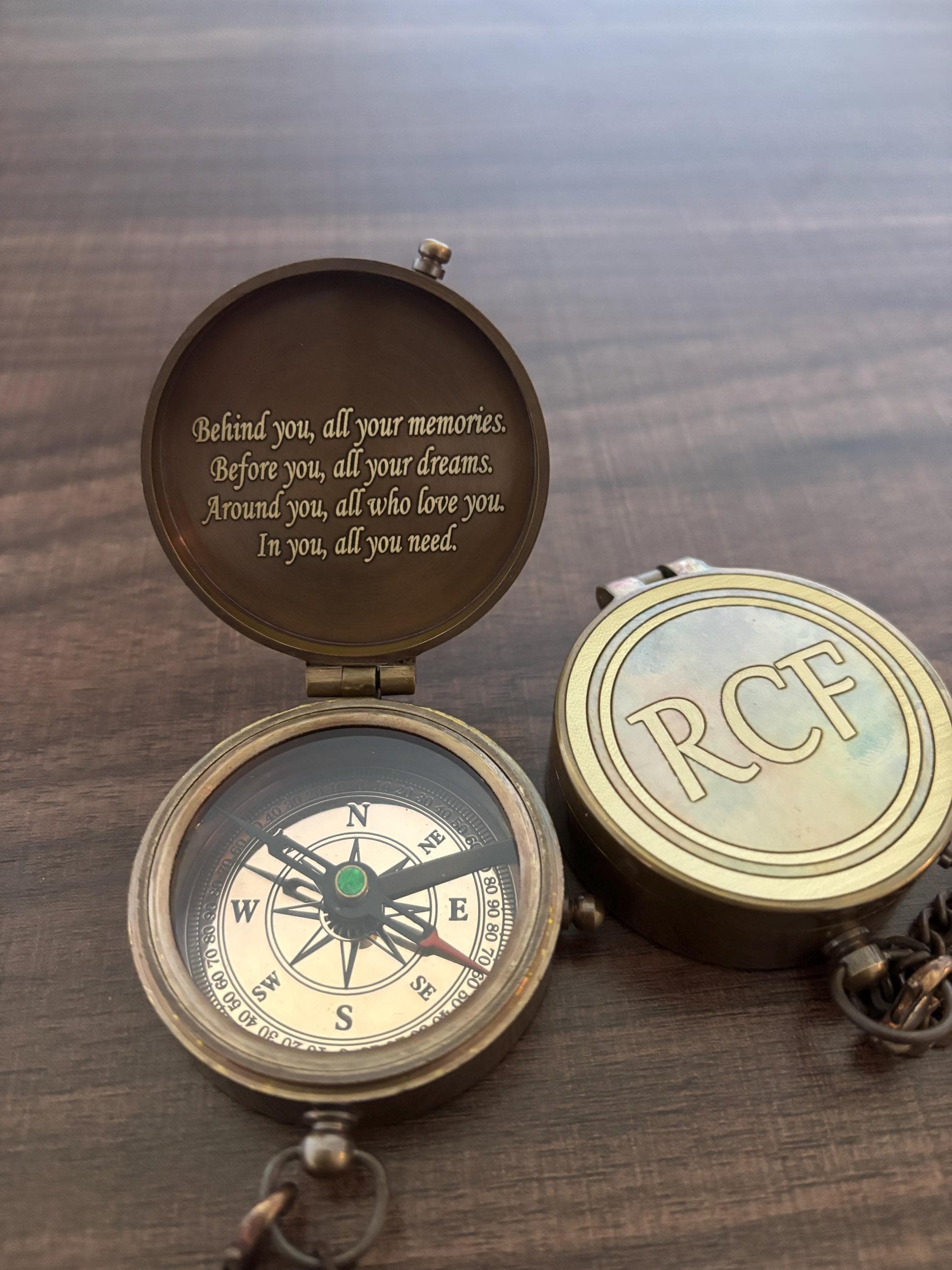 Engraved brass pocket compass, personalized gift for him