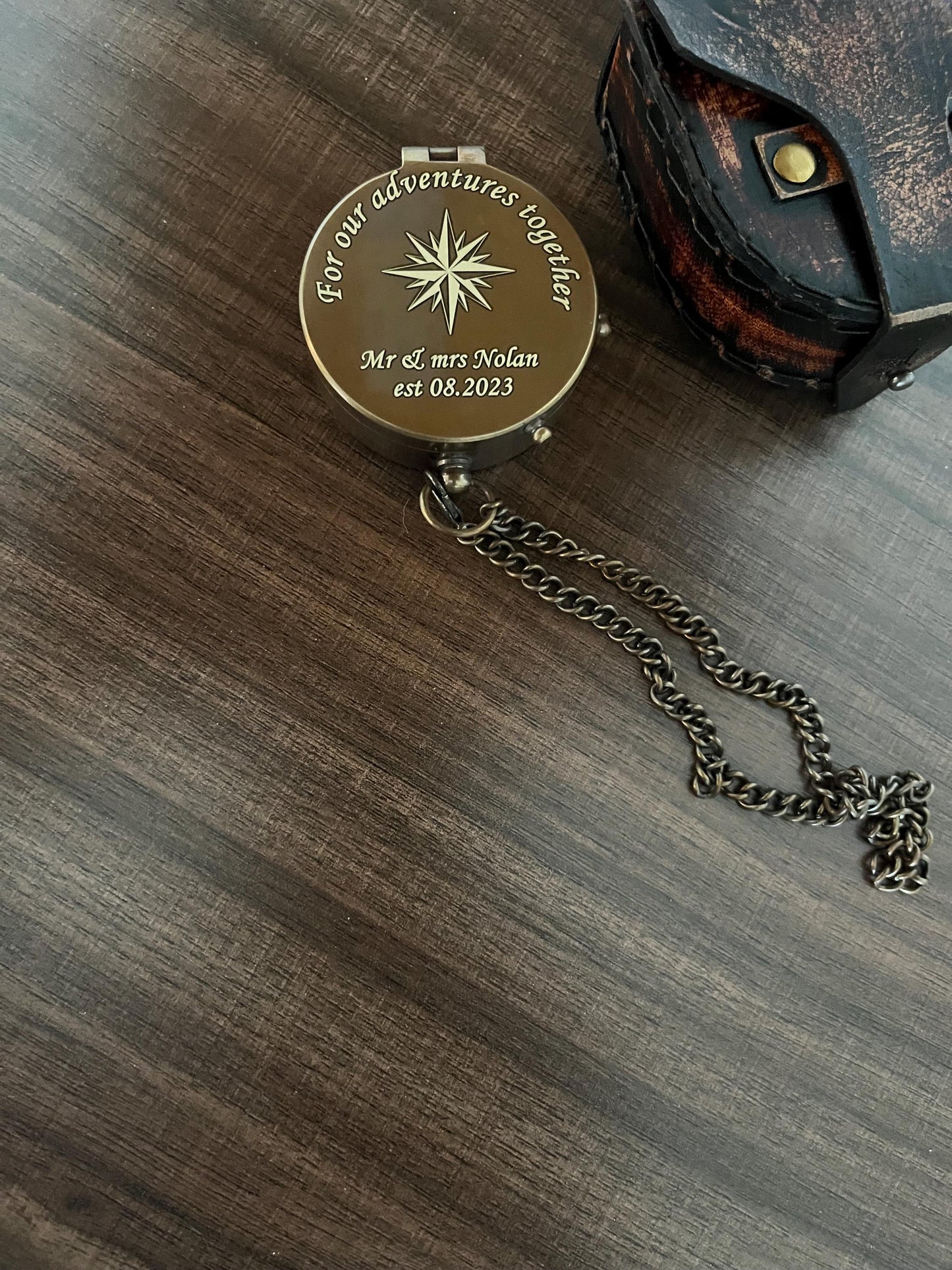 Personalized compass engraving detail