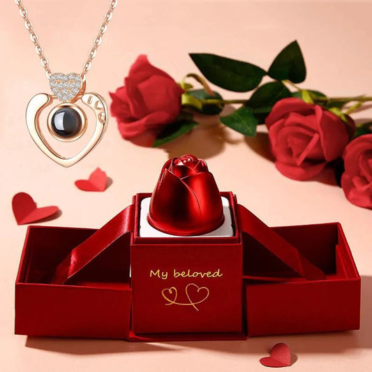 Love Projection Necklace With Exquisite Rose Gift Box - I Love You Pendant - Romantic Jewelry