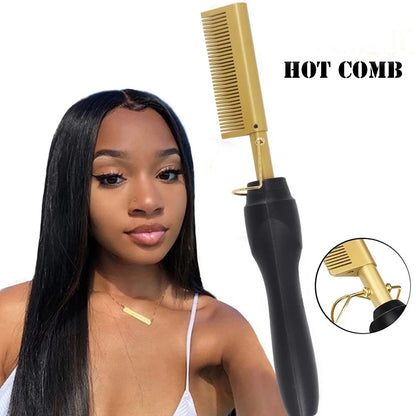 2 in 1 Electric Hot Heating Comb - Hair Straightener Curler - Hair Iron Straightening Brush