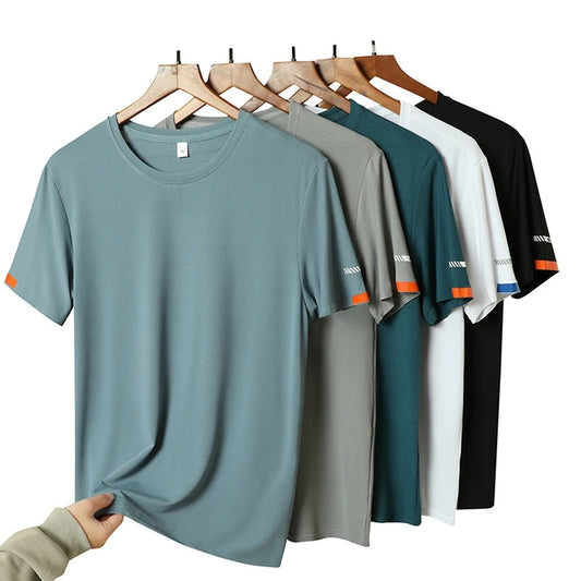Men's Summer Ice Silk T-shirt - Round Neck Fitness Sweatshirt - Thin Breathable