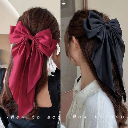 Bow Ribbon Hair Clip - Solid Satin Spring Clip - Hair Pin Retro Headband - Girls Hair Accessories