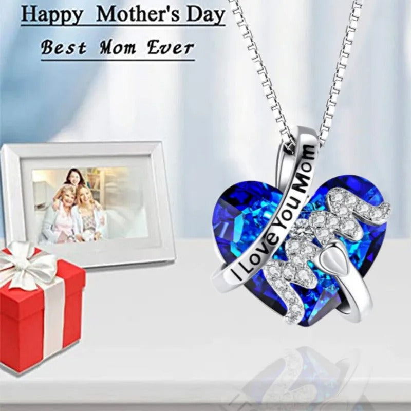 Luxury Fashion "Mom" Pendant Necklace - Heart Crystal Jewelry - Mother's Day Gift