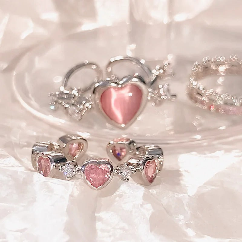 Pink Love Heart Rings for Women - Thorn Finger Ring Fashion - Girls Jewelry