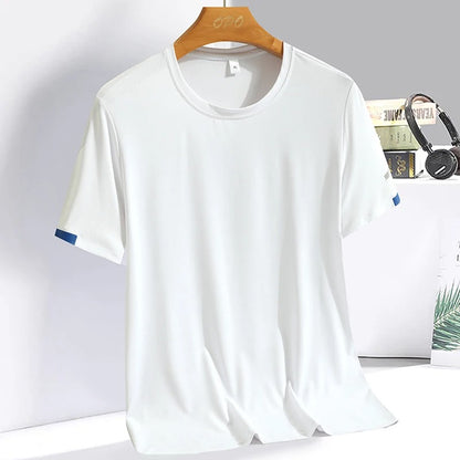 Men's Summer Ice Silk T-shirt - Round Neck Fitness Sweatshirt - Thin Breathable
