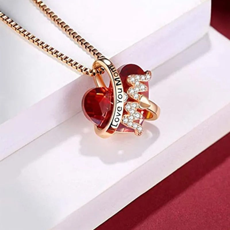 Luxury Fashion "Mom" Pendant Necklace - Heart Crystal Jewelry - Mother's Day Gift