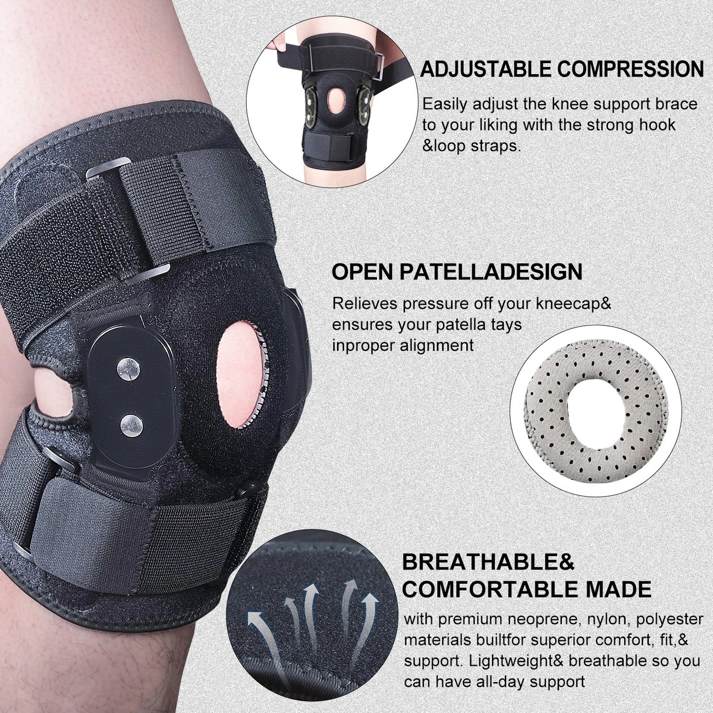 Adjustable Hinged Knee Brace Knee Support - Patellar Tendon Support - Pain Relief Strains
