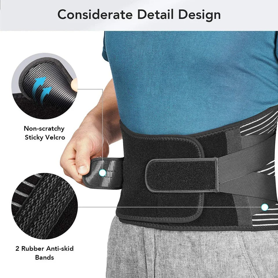 Lower Back Brace with 6 Stays Anti-skid - Orthopedic lumbar Support - Waist Support Belt for Gym