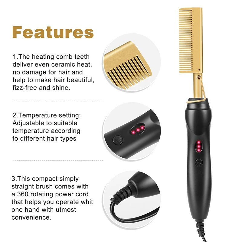 2 in 1 Electric Hot Heating Comb - Hair Straightener Curler - Hair Iron Straightening Brush