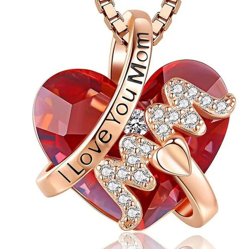 Luxury Fashion "Mom" Pendant Necklace - Heart Crystal Jewelry - Mother's Day Gift