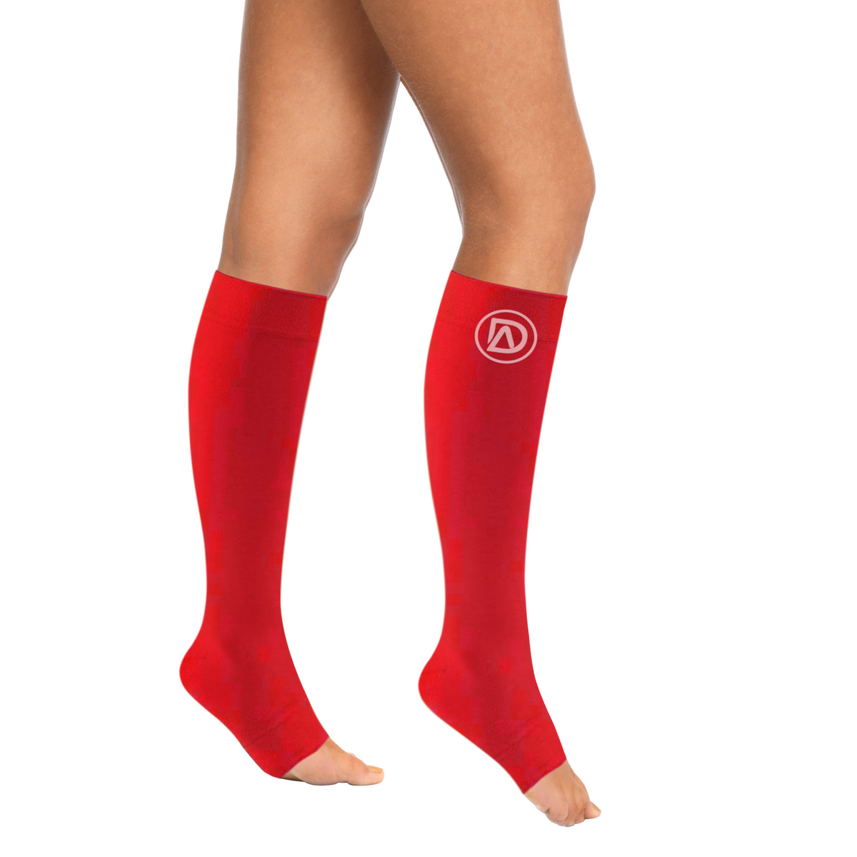 Dominion Active red toeless compression socks