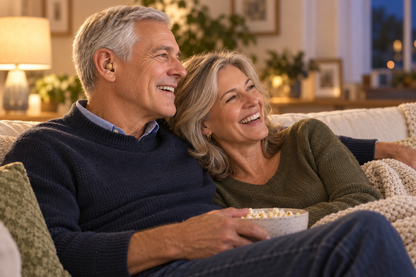 AI illustrative couple relaxing for a movie evening