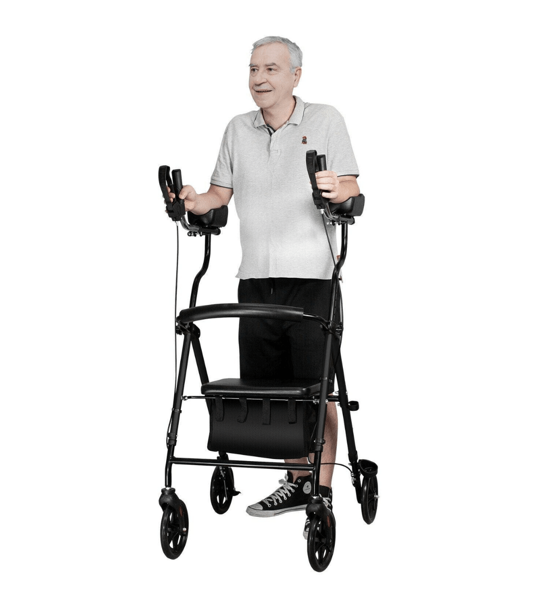 Upright Walker Stand Up Folding Rollator 300 lbs, Seat Padded Armrest For Senior - TheGivenGet