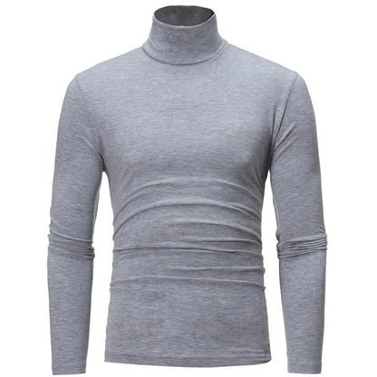 Winter Men's High Neck T-shirt - Slim Fit High Elastic Long Sleeve Cotton Pullover Shirt