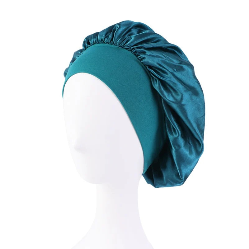 Women's Satin Solid Wide-brimmed Sleeping Hat - Head Wrap Elastic Band Cap