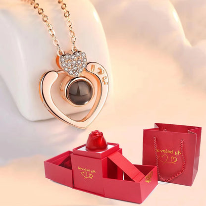 Love Projection Necklace With Exquisite Rose Gift Box - I Love You Pendant - Romantic Jewelry