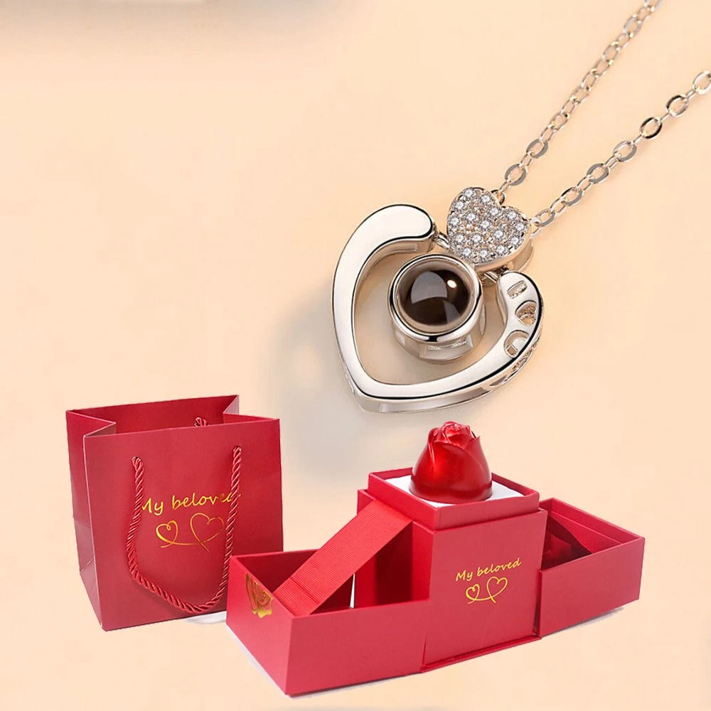 Love Projection Necklace With Exquisite Rose Gift Box - I Love You Pendant - Romantic Jewelry