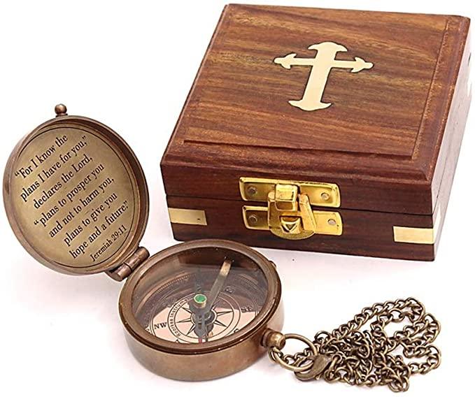 Antique Nautical Vintage Quote Solid Brass Directional Magnetic Compass With Scripture Jeremiah 29:11 - TheGivenGet