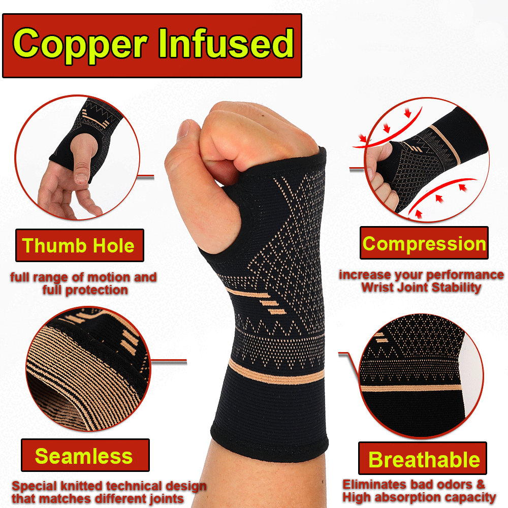 Copper Wrist Hand Support Compression Gloves 1 Pair (2 pcs) - TheGivenGet