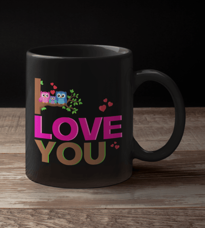 Family Owl Love You Black Mug - TheGivenGet