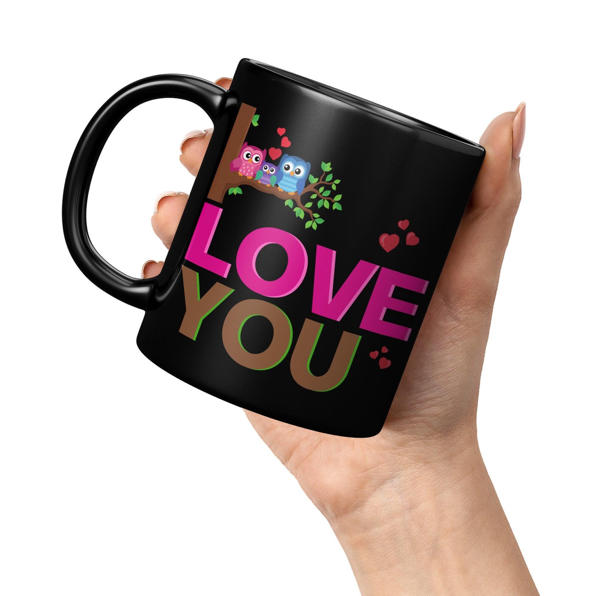 Family Owl Love You Black Mug - TheGivenGet