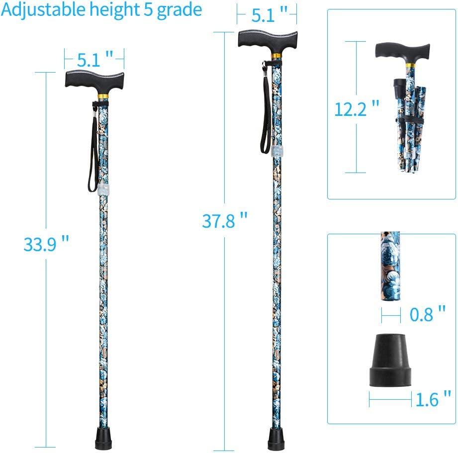 Foldable Fashion Walking Cane, 5-Level Foldable, Adjustable Portable Hand Walking Stick for Men and Women - TheGivenGet