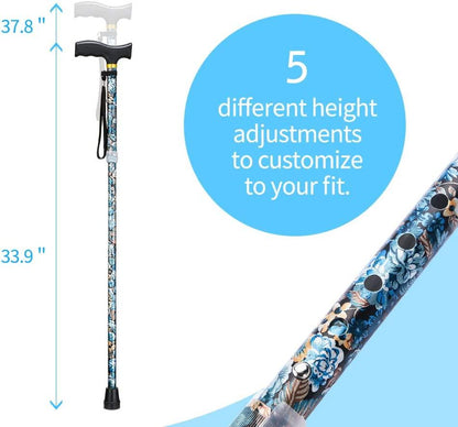 Foldable Fashion Walking Cane, 5-Level Foldable, Adjustable Portable Hand Walking Stick for Men and Women - TheGivenGet