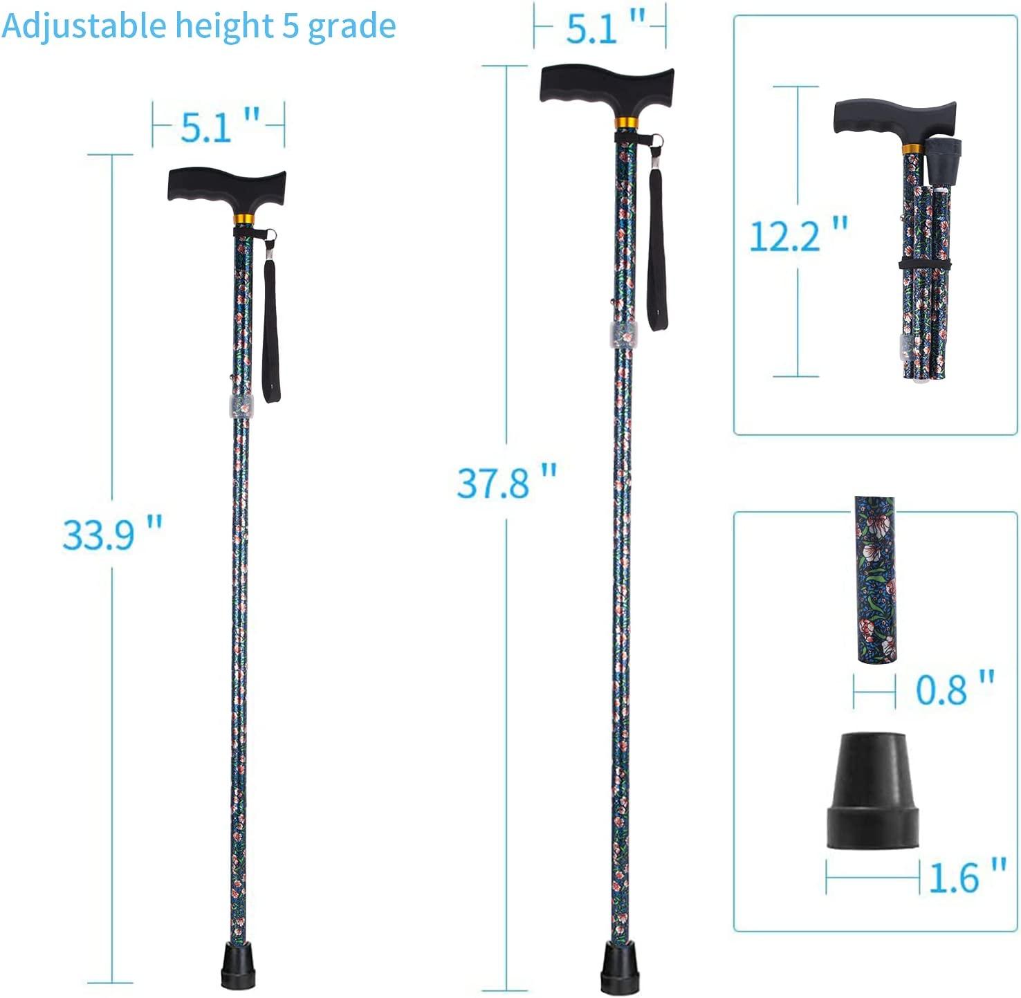 Foldable Fashion Walking Cane, 5-Level Foldable, Adjustable Portable Hand Walking Stick for Men and Women - TheGivenGet