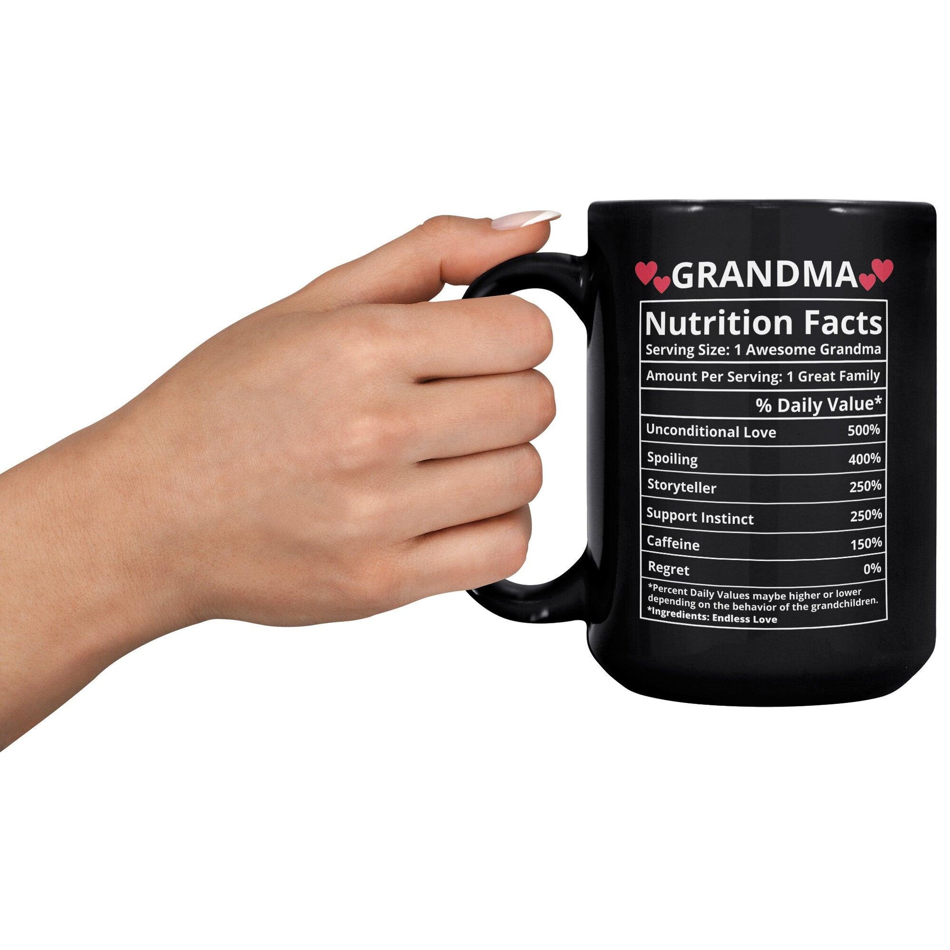 Grandma Nutrition Facts Black Mug - TheGivenGet