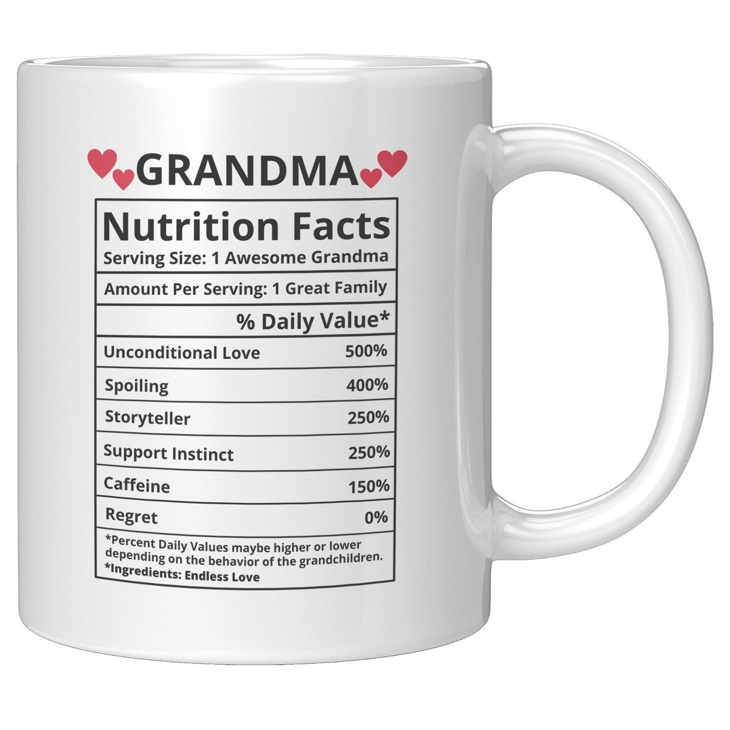Grandma Nutrition Facts White Mug - TheGivenGet