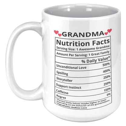 Grandma Nutrition Facts White Mug - TheGivenGet