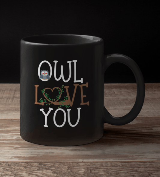 Gray Owl Love You Branch Black Mug - TheGivenGet