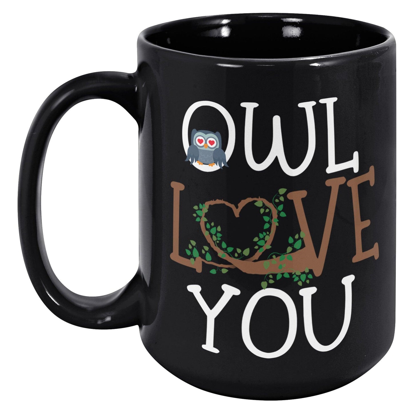 Gray Owl Love You Branch Black Mug - TheGivenGet