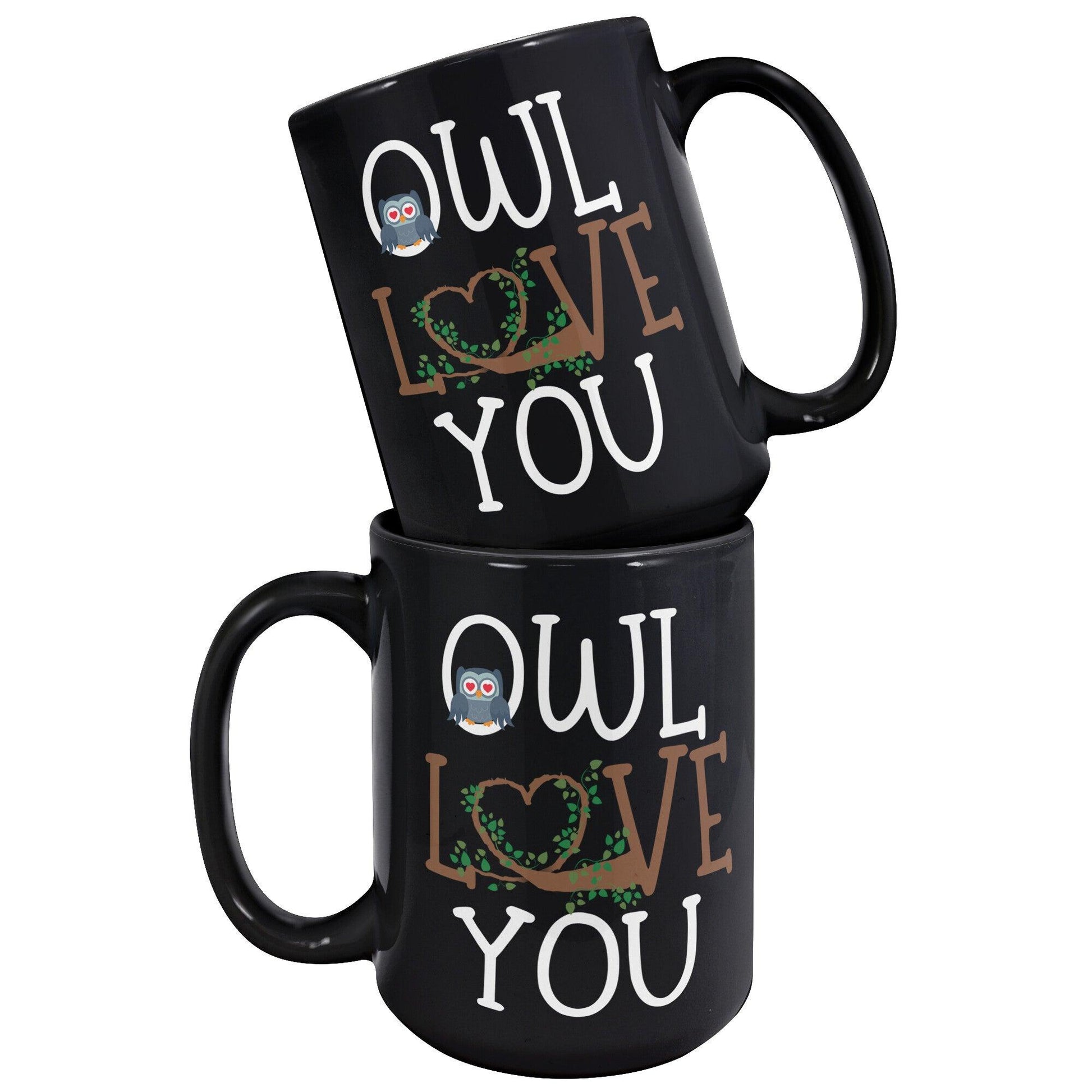 Gray Owl Love You Branch Black Mug - TheGivenGet
