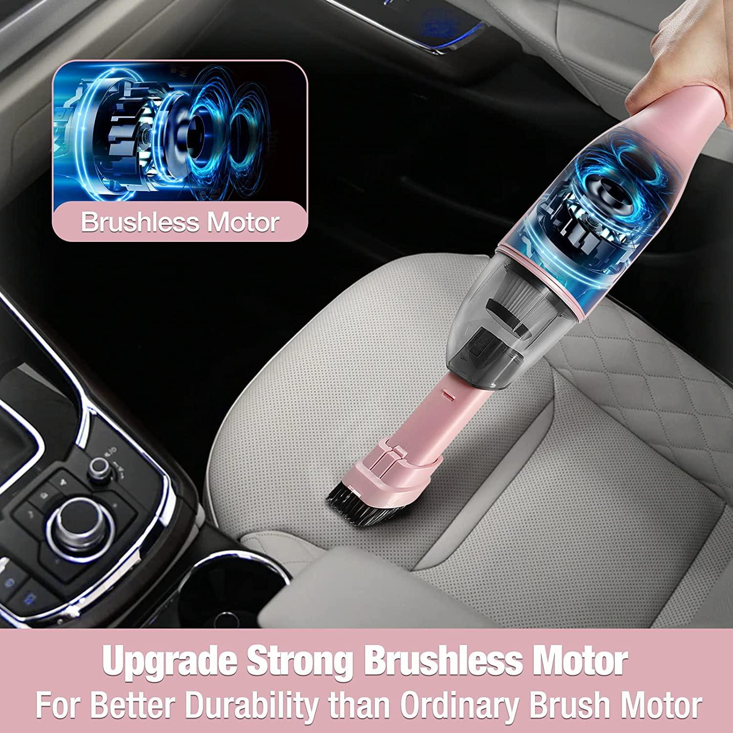 Handheld Vacuum Cordless Car Vacuum Cleaner with Brushless Motor High Power Rechargeable Portable Mini Vacuum for Car, Home, Kitchen Pink - TheGivenGet