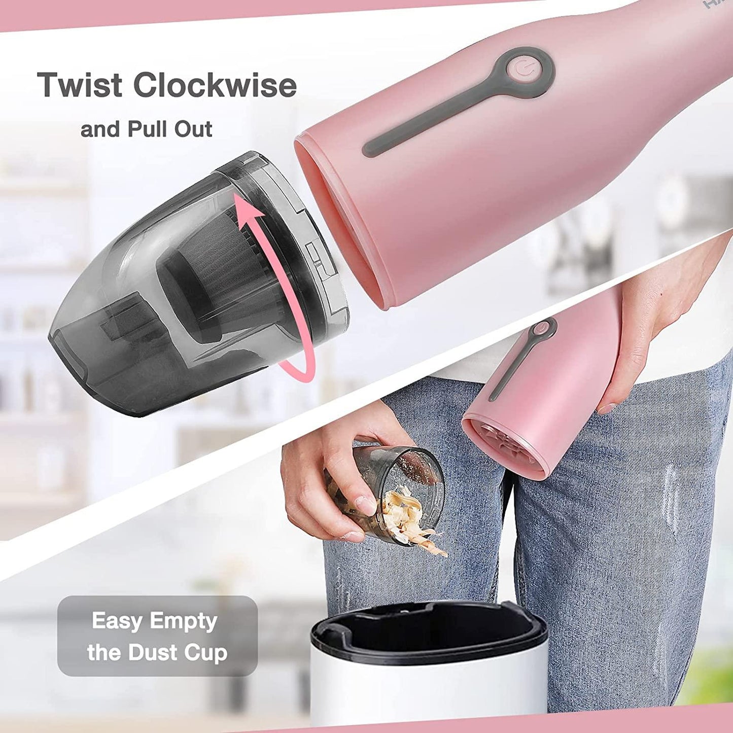 Handheld Vacuum Cordless Car Vacuum Cleaner with Brushless Motor High Power Rechargeable Portable Mini Vacuum for Car, Home, Kitchen Pink - TheGivenGet