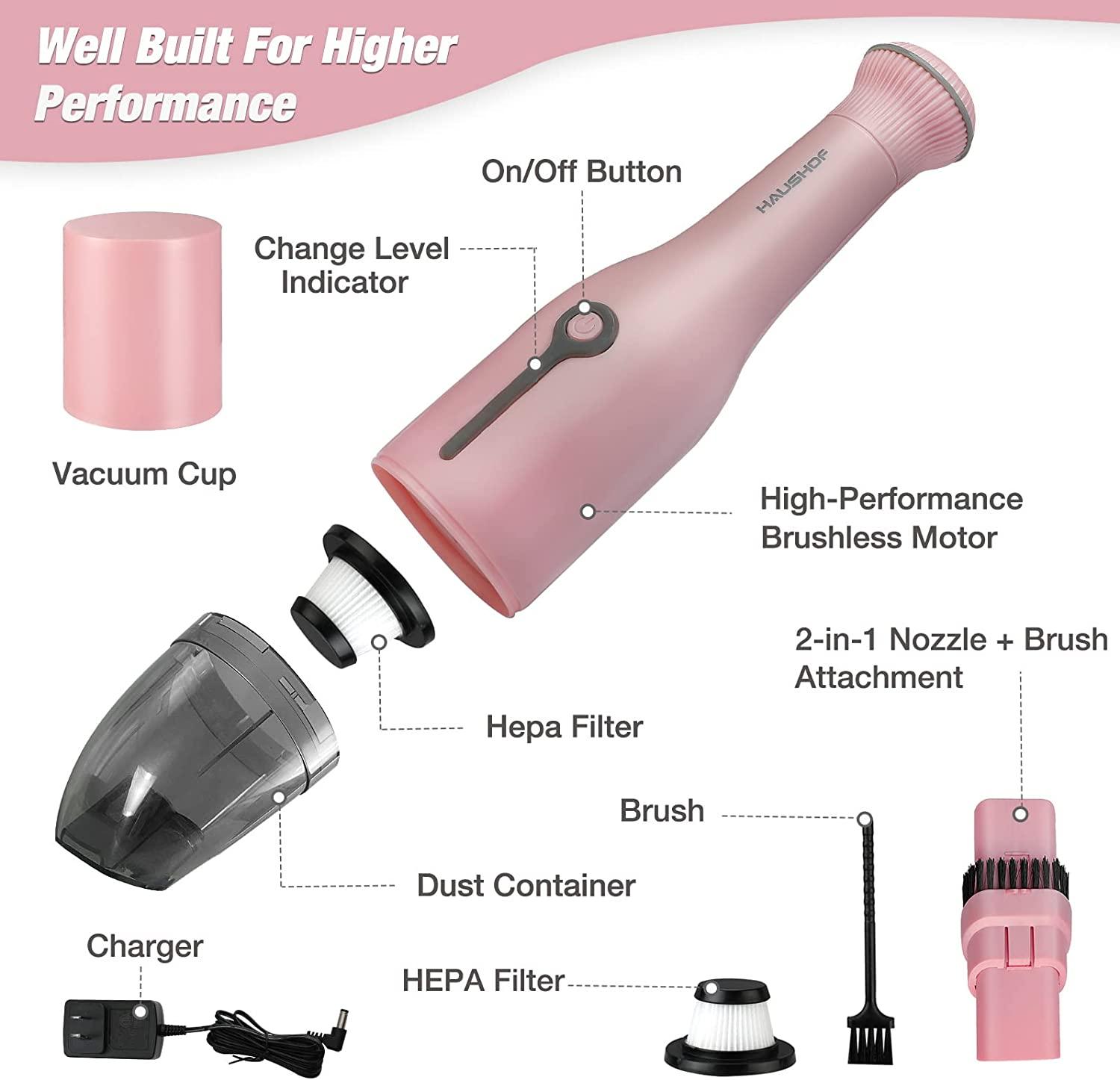 Handheld Vacuum Cordless Car Vacuum Cleaner with Brushless Motor High Power Rechargeable Portable Mini Vacuum for Car, Home, Kitchen Pink - TheGivenGet