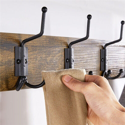 Industrial Entryway Hall Tree with Storage Shelves and Coat Hooks, Rustic Brown - TheGivenGet