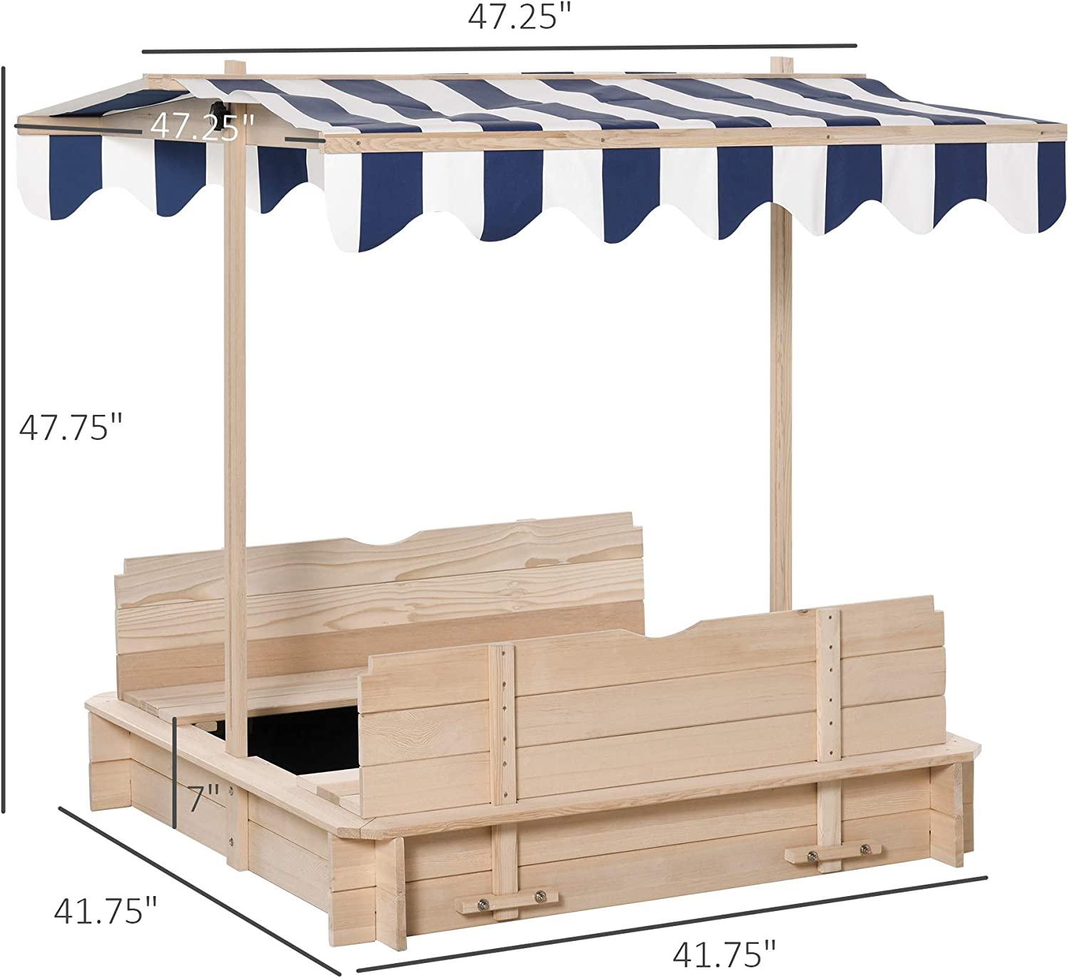 Kids Wooden Sandbox with Adjustable Canopy & Foldable Bench Seats - TheGivenGet