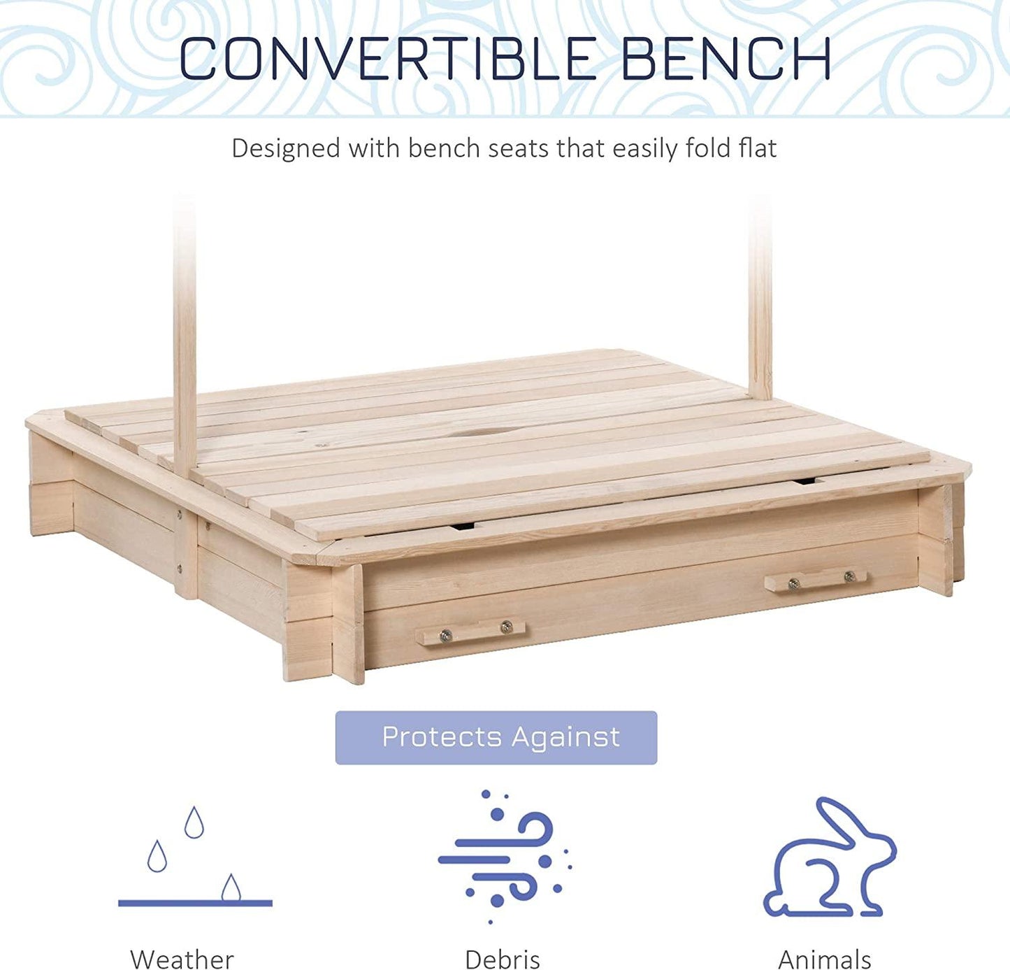 Kids Wooden Sandbox with Adjustable Canopy & Foldable Bench Seats - TheGivenGet