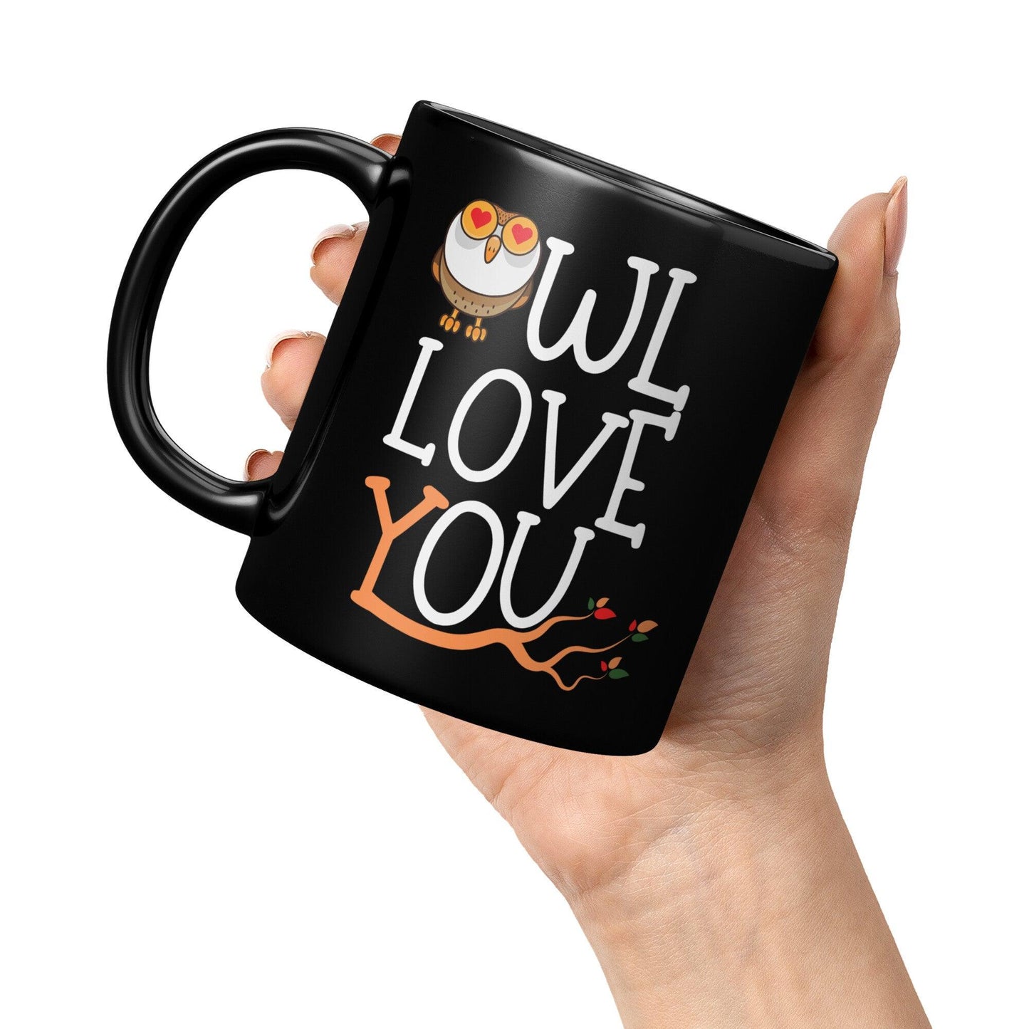Orange Owl Love You Black Mug - TheGivenGet