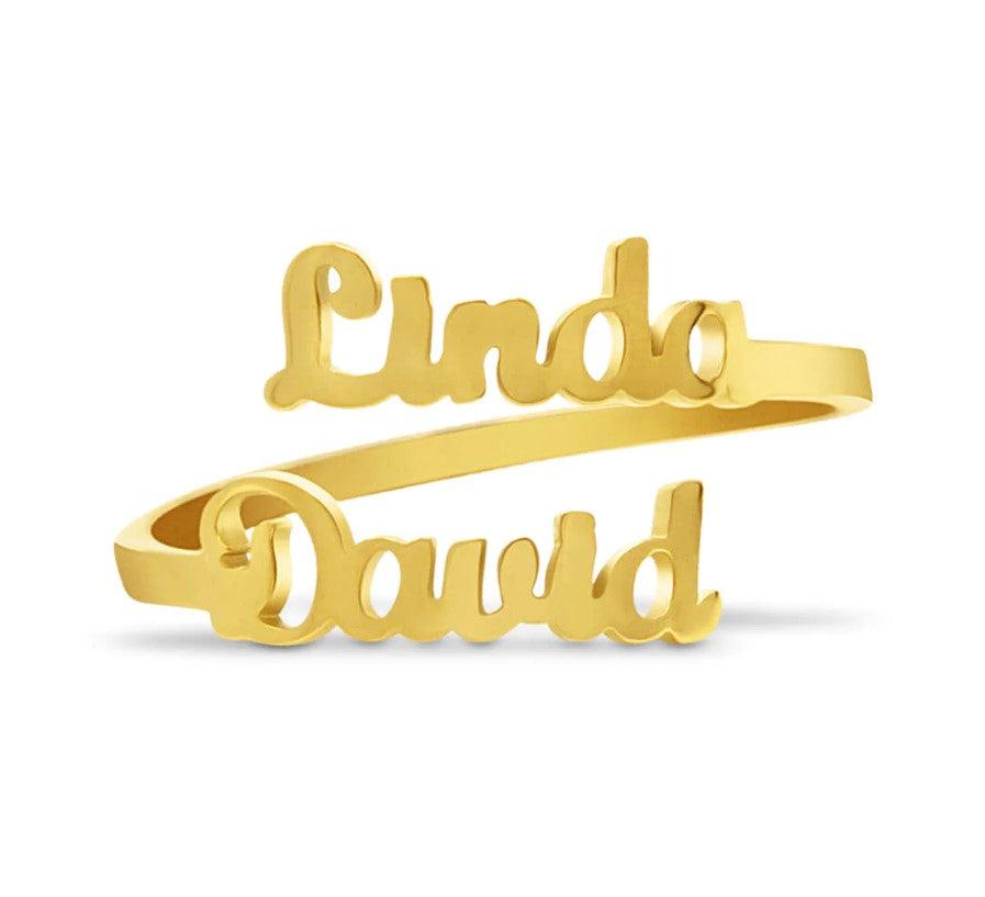Women's Personalized Double Name Ring in 14k Solid Gold – NORM JEWELS
