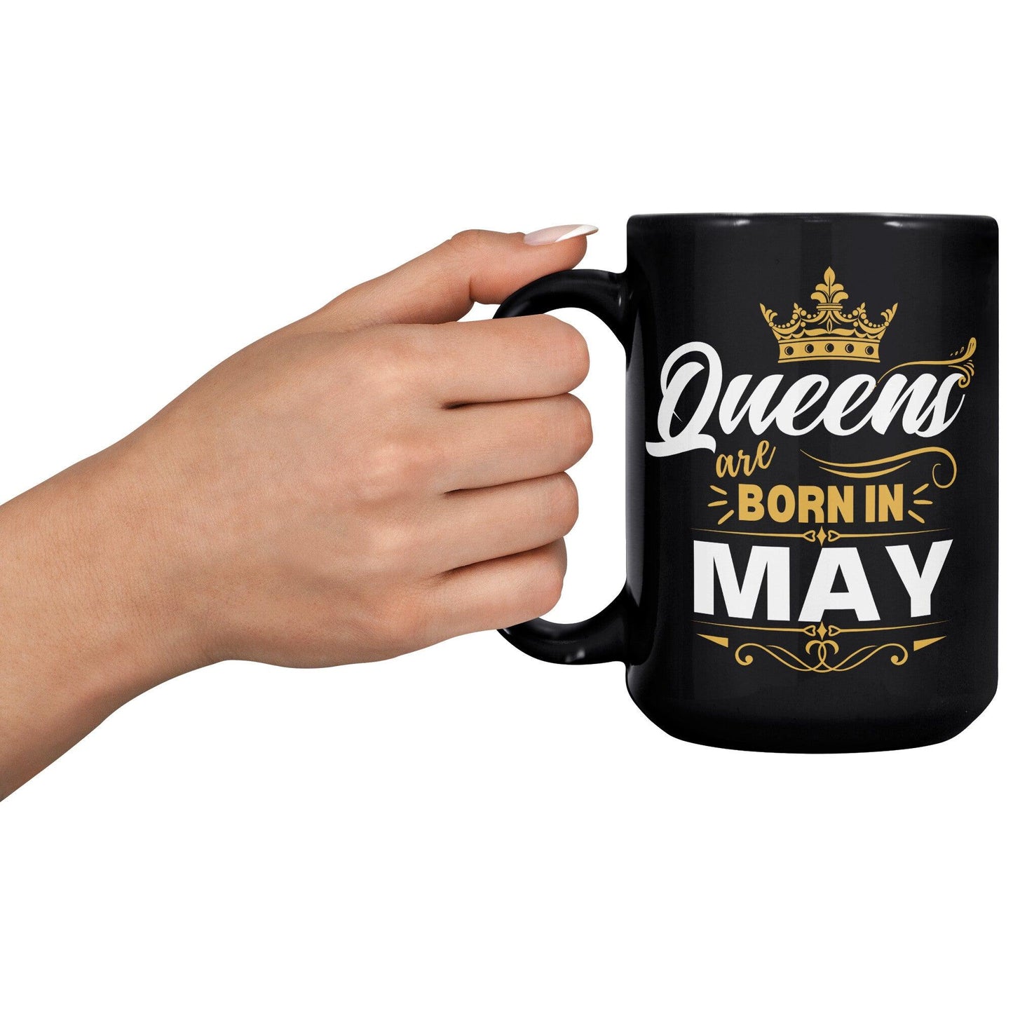 Queens Are Born in May Gold Crown Black Mug - TheGivenGet