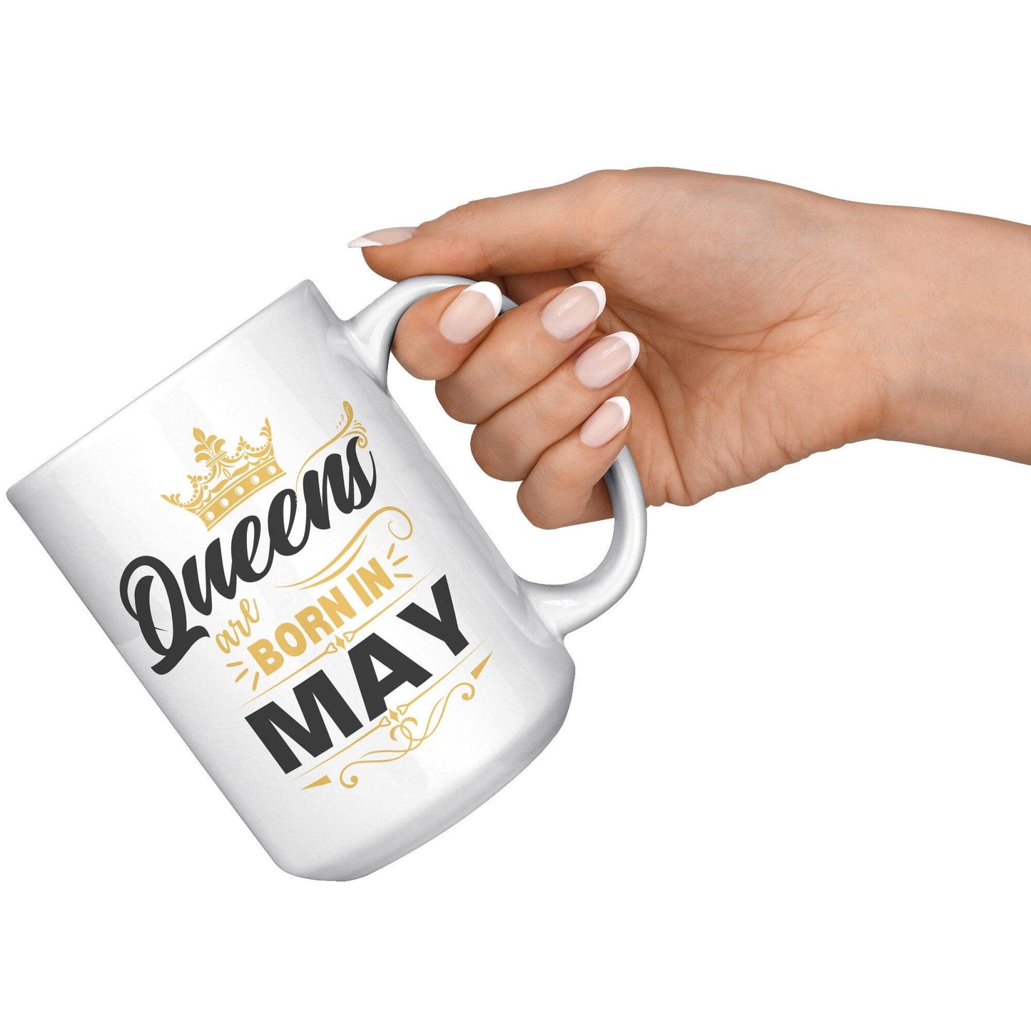 Queens Are Born in May Gold Crown White Mug - TheGivenGet