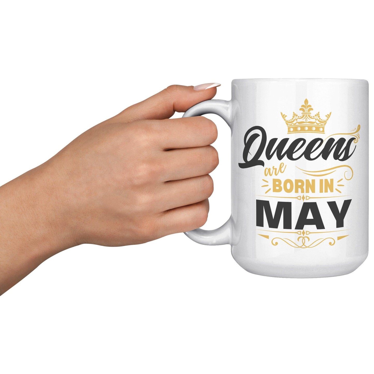 Queens Are Born in May Gold Crown White Mug - TheGivenGet