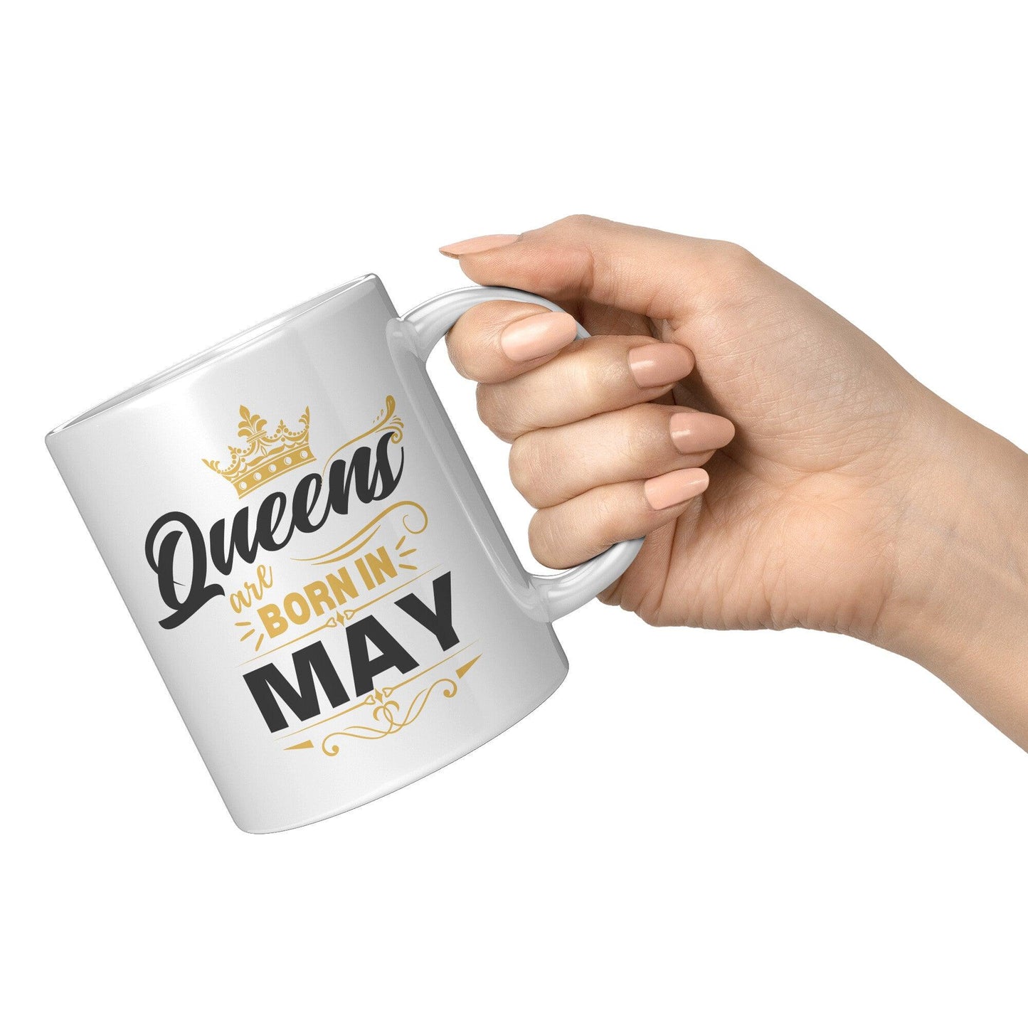 Queens Are Born in May Gold Crown White Mug - TheGivenGet