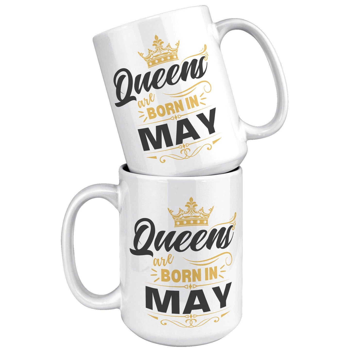 Queens Are Born in May Gold Crown White Mug - TheGivenGet