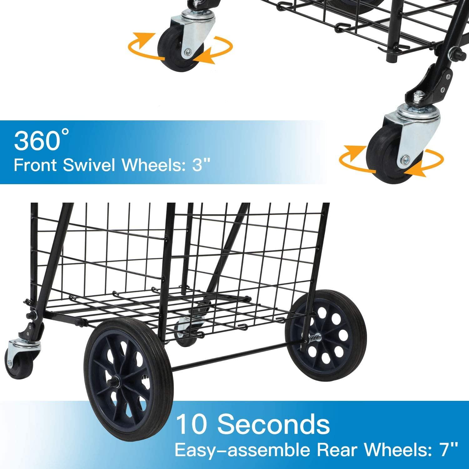 Shopping Cart with Dual Swivel Wheels for Groceries - Compact Folding Portable Cart Saves Space - with Adjustable Handle Height - Lightweight Easy to Move Holds up to 70L/Max 66Ibs - TheGivenGet