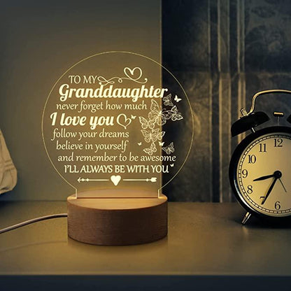 To my granddaughter, never forget how much I love you. Engraved Night Light Gifts for Granddaughter - TheGivenGet
