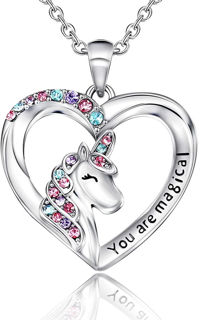 Unicorn Necklace for Women Girls, CZ Stone Heart Pendant Necklace With You Are Magical Message, Gift for Daughter, Granddaughter and Niece - TheGivenGet